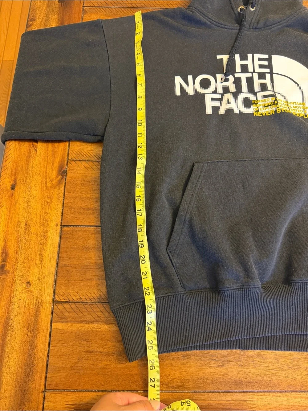 The North Face Black Hoodie with White Logo and Yellow Accent size small